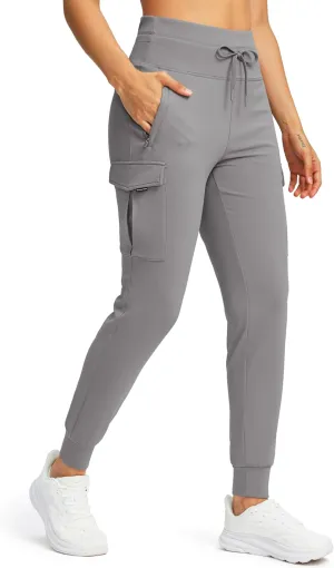 SANTINY Women Fleece Lined Cargo Joggers High Waisted Winter Warm Waterproof Hiking Pants with Zipper Pockets