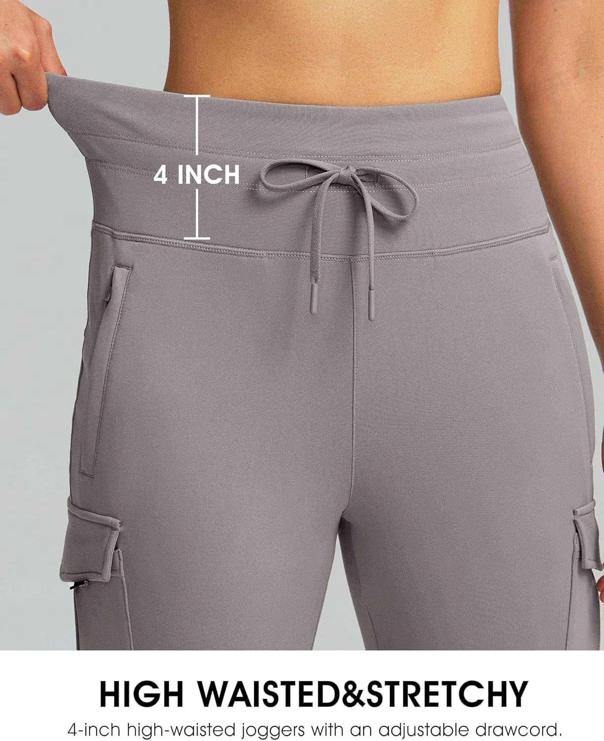 SANTINY Women Fleece Lined Cargo Joggers High Waisted Winter Warm Waterproof Hiking Pants with Zipper Pockets