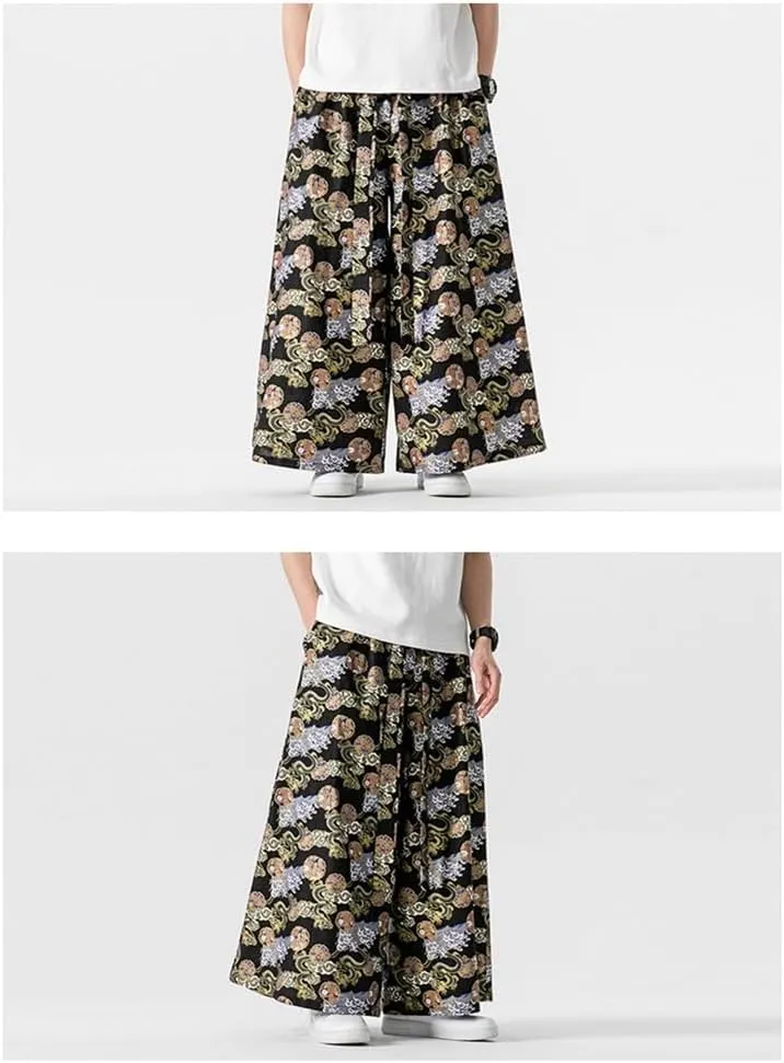 Seidarise Men's Wide Leg Casual Harem Linen Japanese Yoga Harem Pants Hip hop Joggers Baggy