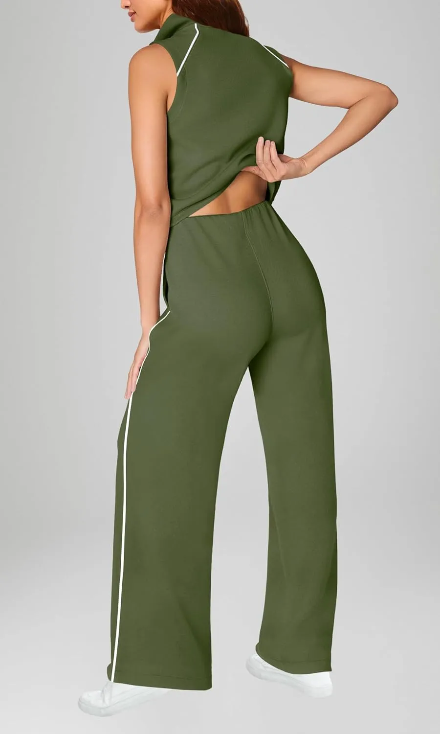 SENSERISE Womens Summer Jumpsuits Dressy Casual Sleeveless Mock Neck Top Wide Leg Pants Romper with Pockets