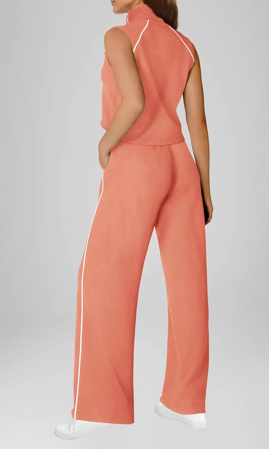SENSERISE Womens Summer Jumpsuits Dressy Casual Sleeveless Mock Neck Top Wide Leg Pants Romper with Pockets