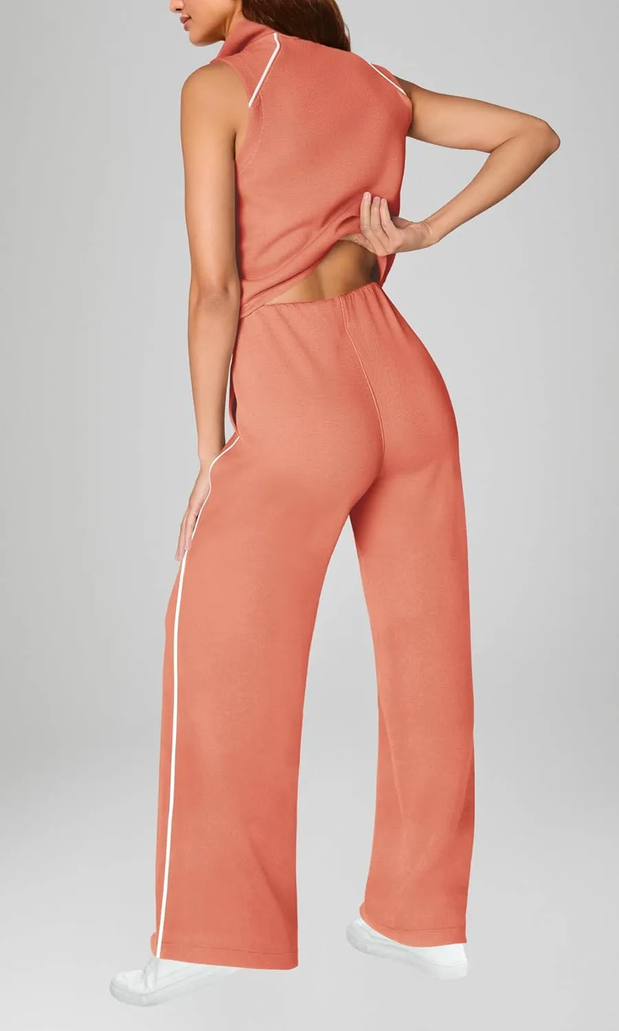 SENSERISE Womens Summer Jumpsuits Dressy Casual Sleeveless Mock Neck Top Wide Leg Pants Romper with Pockets
