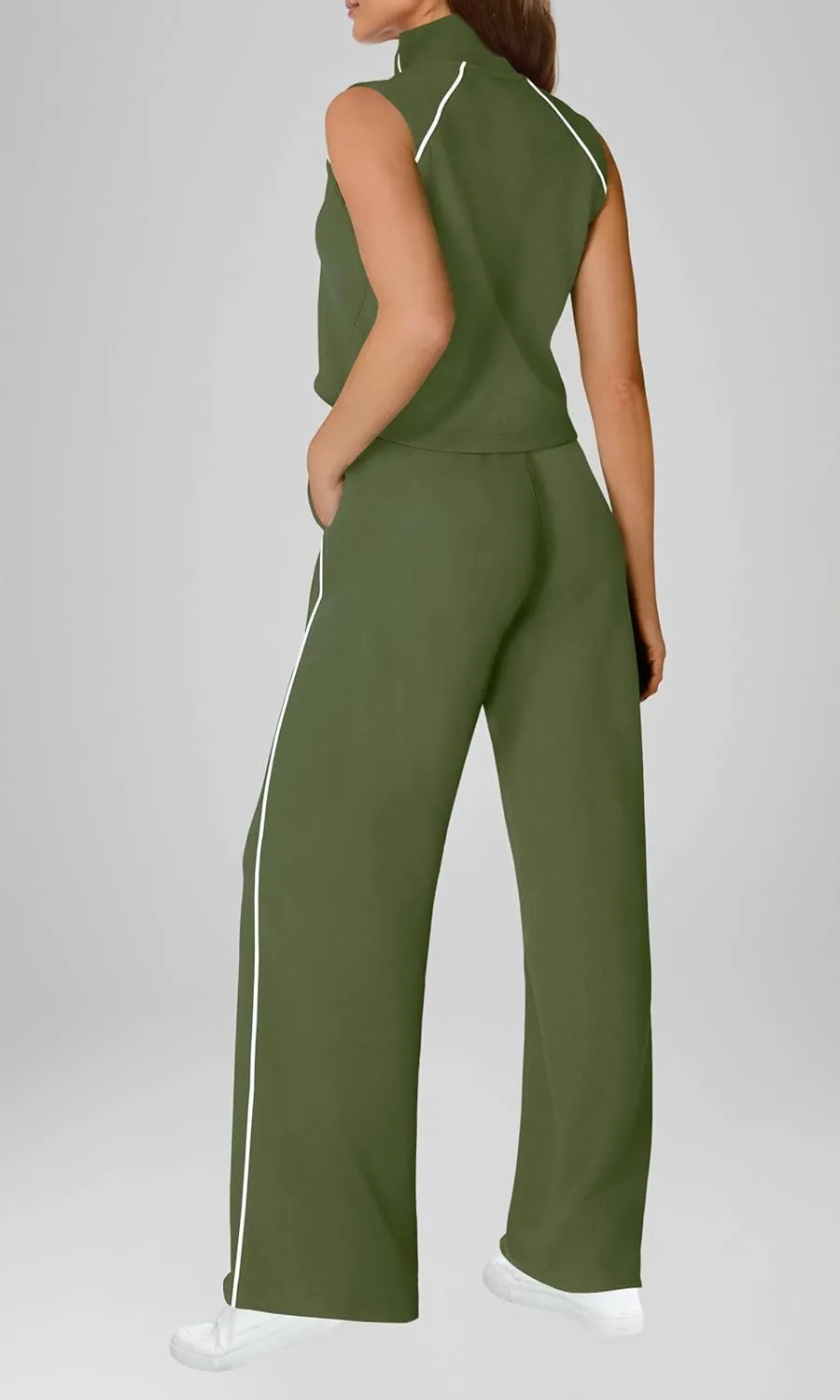 SENSERISE Womens Summer Jumpsuits Dressy Casual Sleeveless Mock Neck Top Wide Leg Pants Romper with Pockets