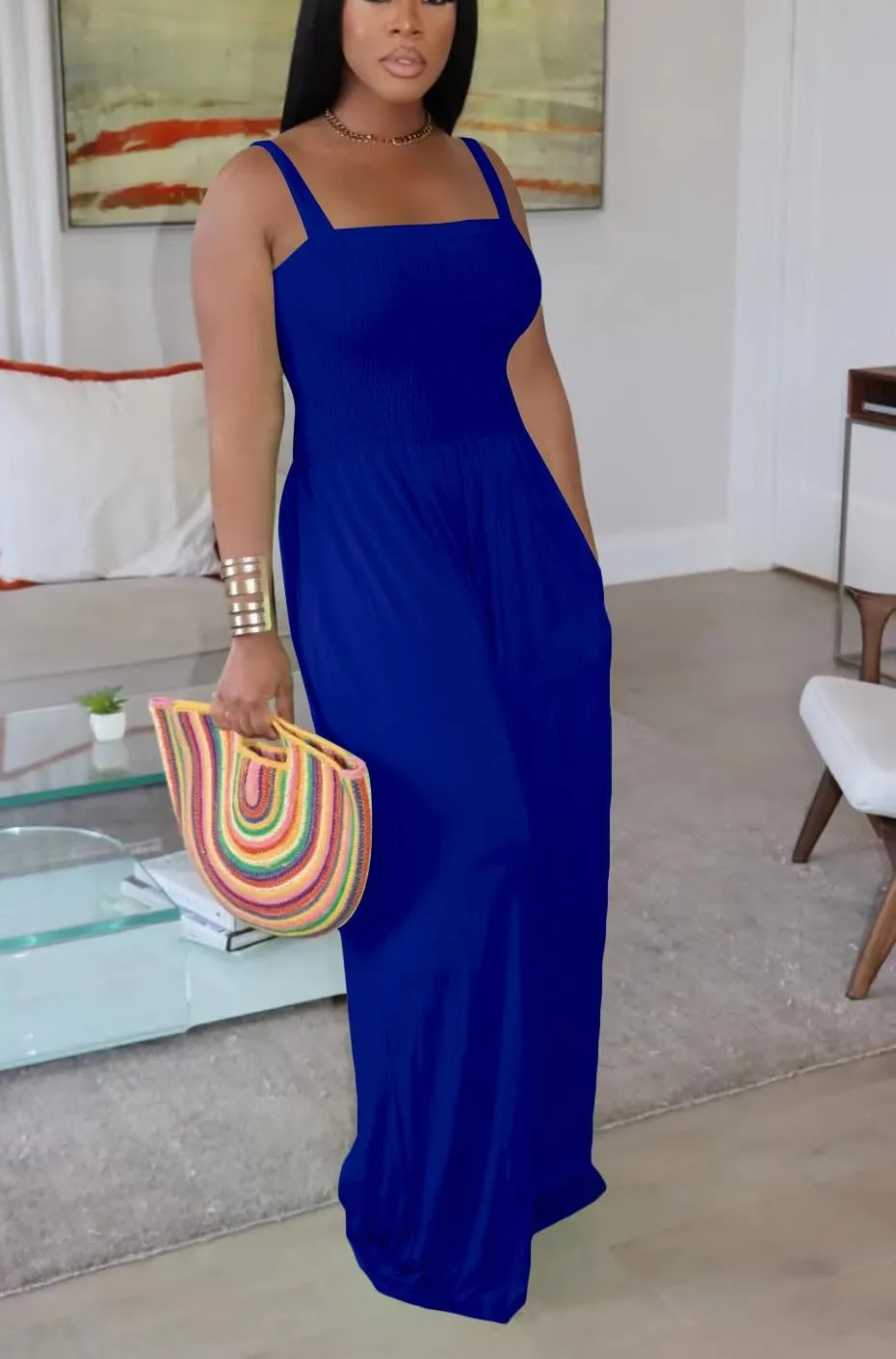 Sexy Jumpsuits for Women Wide Leg Vacation Outfits with Pockets Off Shoulder Casual Rompers Sleeveless Backless