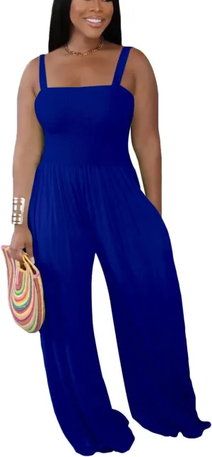 Sexy Jumpsuits for Women Wide Leg Vacation Outfits with Pockets Off Shoulder Casual Rompers Sleeveless Backless