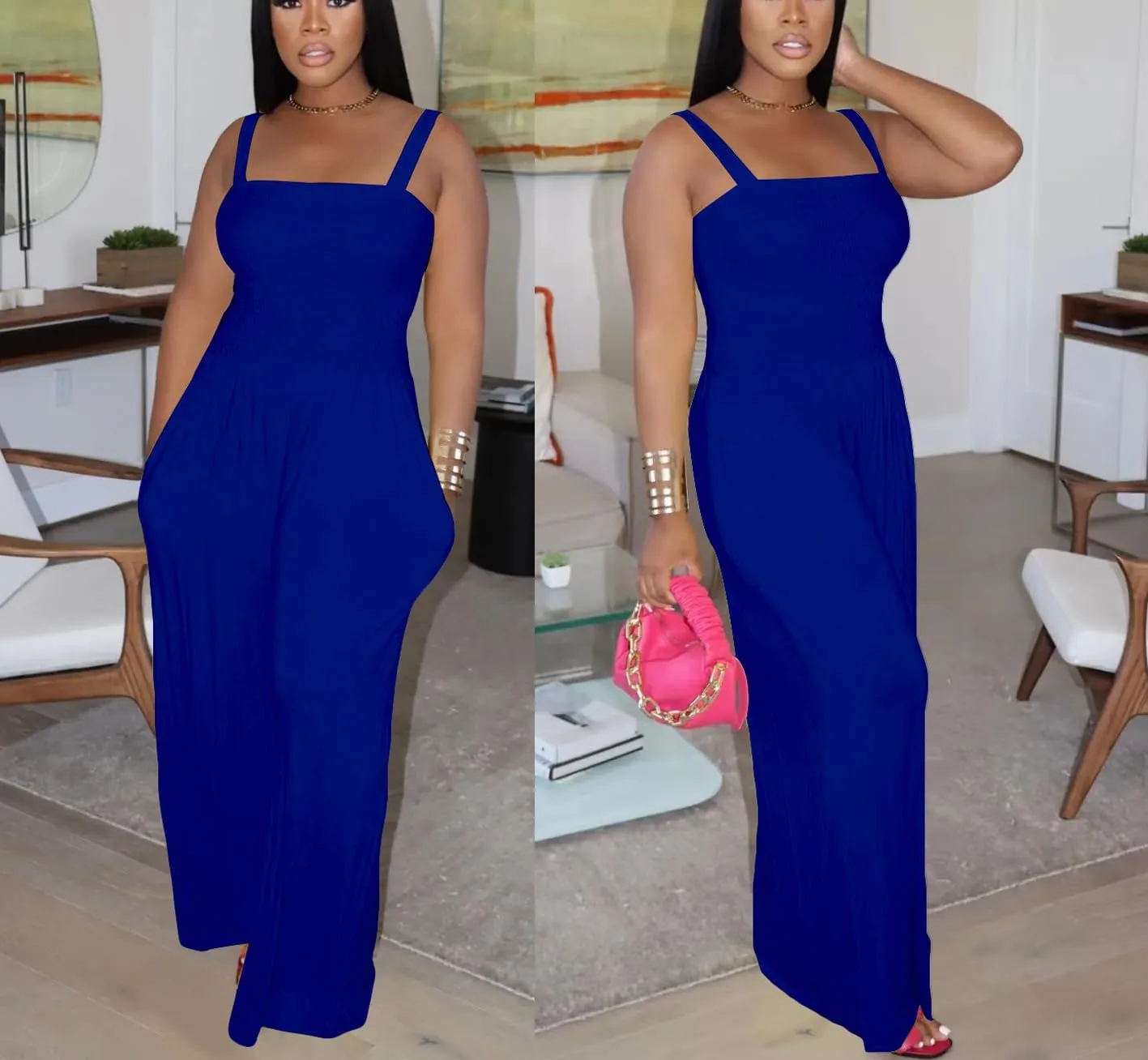 Sexy Jumpsuits for Women Wide Leg Vacation Outfits with Pockets Off Shoulder Casual Rompers Sleeveless Backless