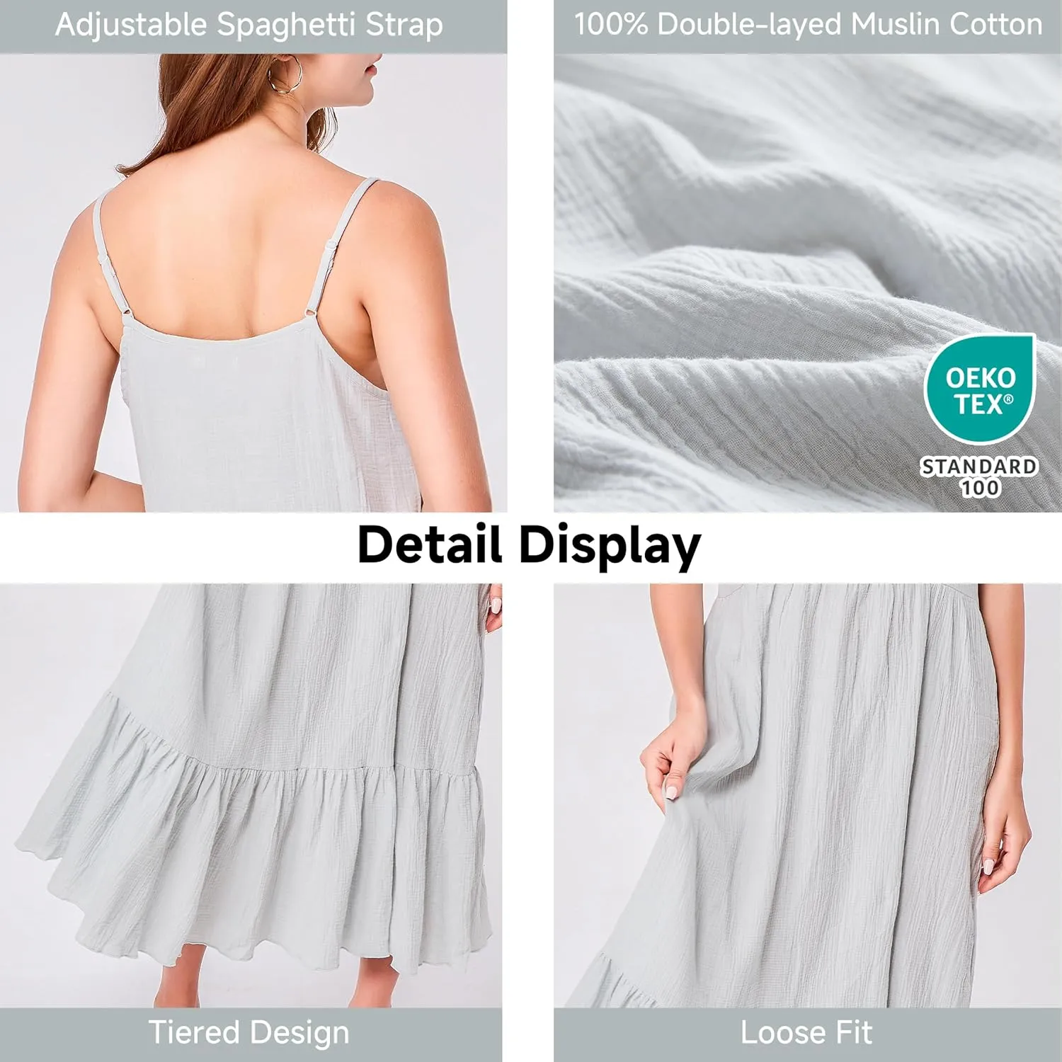 Simple&Opulence Women Summer Casual Cotton Maxi Dress, Loose Sleeveless Spaghetti Strap Tiered Boho Flowy Sundress for Beach