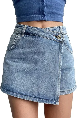 Skorts Skirts for Women Denim High Waisted Stretchy Plus Size Loose Jean Shorts Summer Casual Trendy Baggy Shorts