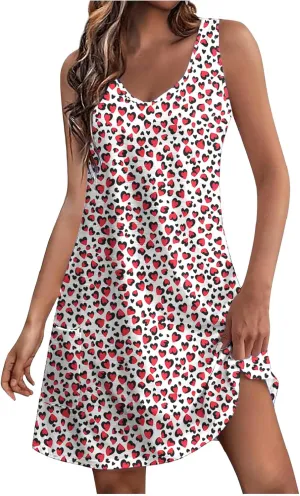 Summer Beach Dresses for Women 2025 Trendy Sleeveless v Neck Flowy Mini Aline Dress Boho Floral Tshirt Tank Sundress
