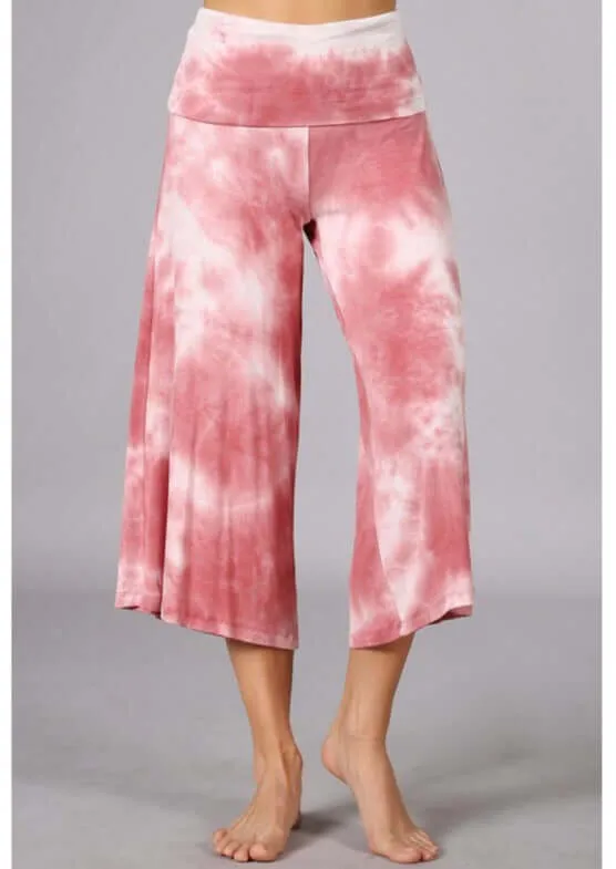 Summer Comfort Tie Dye Fold Over Waist Gaucho Pants Made in USA