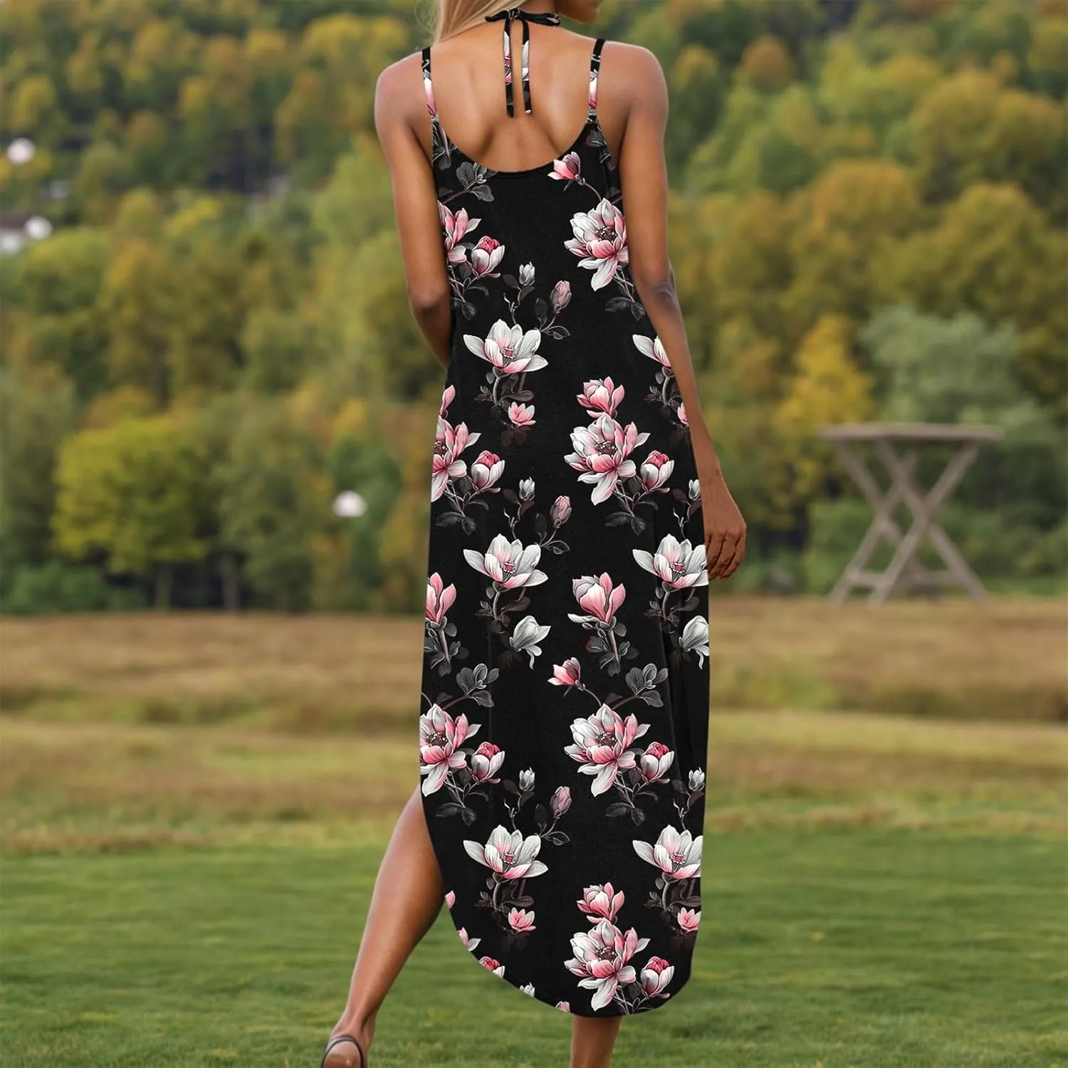 Summer Maxi Long Dresses for Women 2025 Sexy Spaghetti Strap v Neck Split Dress Casual Beach Sundress Vacation Outfits