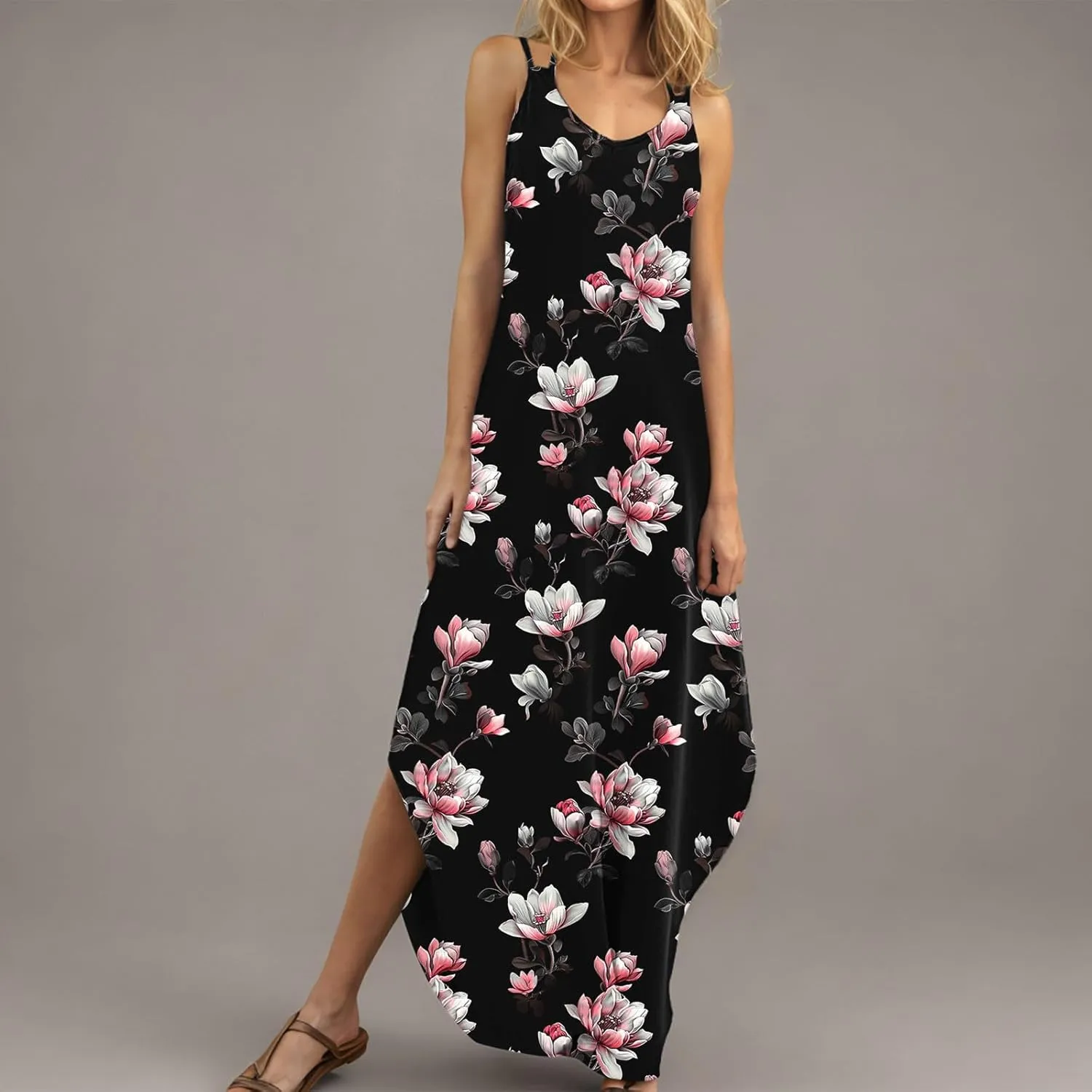 Summer Maxi Long Dresses for Women 2025 Sexy Spaghetti Strap v Neck Split Dress Casual Beach Sundress Vacation Outfits