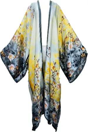 Summer Silk feeling beach cover up Women Cardigan fashion sexy Boho African Holiday party long Sleeve Robe kimono Kaftan