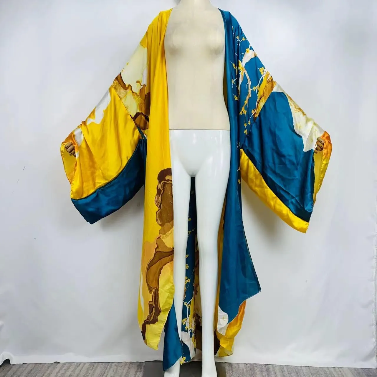 Summer Silk feeling beach cover up Women Cardigan fashion sexy Boho African Holiday party long Sleeve Robe kimono Kaftan