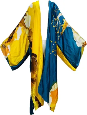 Summer Silk feeling beach cover up Women Cardigan fashion sexy Boho African Holiday party long Sleeve Robe kimono Kaftan