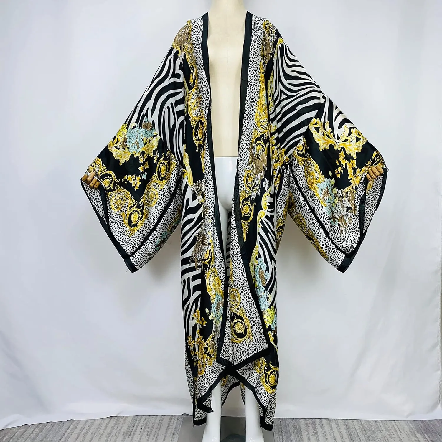 Summer Silk feeling beach cover up Women Cardigan fashion sexy Boho African Holiday party long Sleeve Robe kimono Kaftan