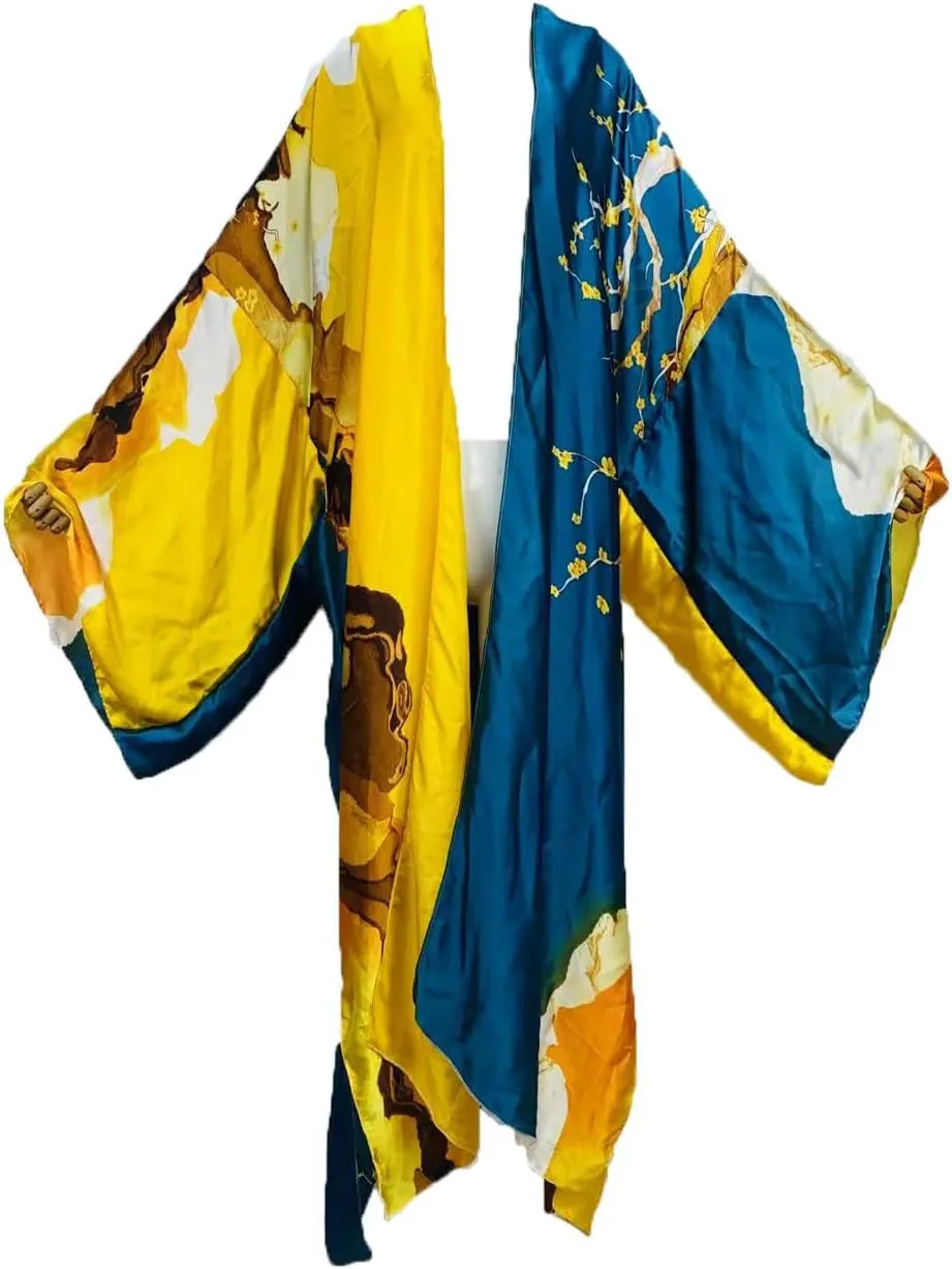 Summer Silk feeling beach cover up Women Cardigan fashion sexy Boho African Holiday party long Sleeve Robe kimono Kaftan