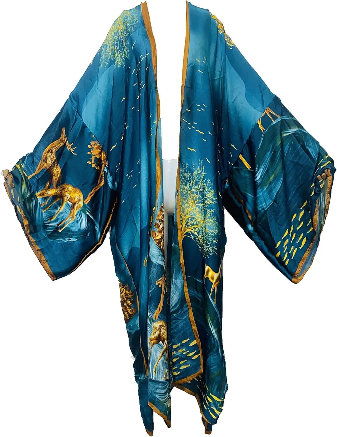 Summer Silk feeling Women bikini Sweet Cardigan stitch Cocktail sexcy Boho African Holiday Maxi Batwing SleeveRobe kaftan