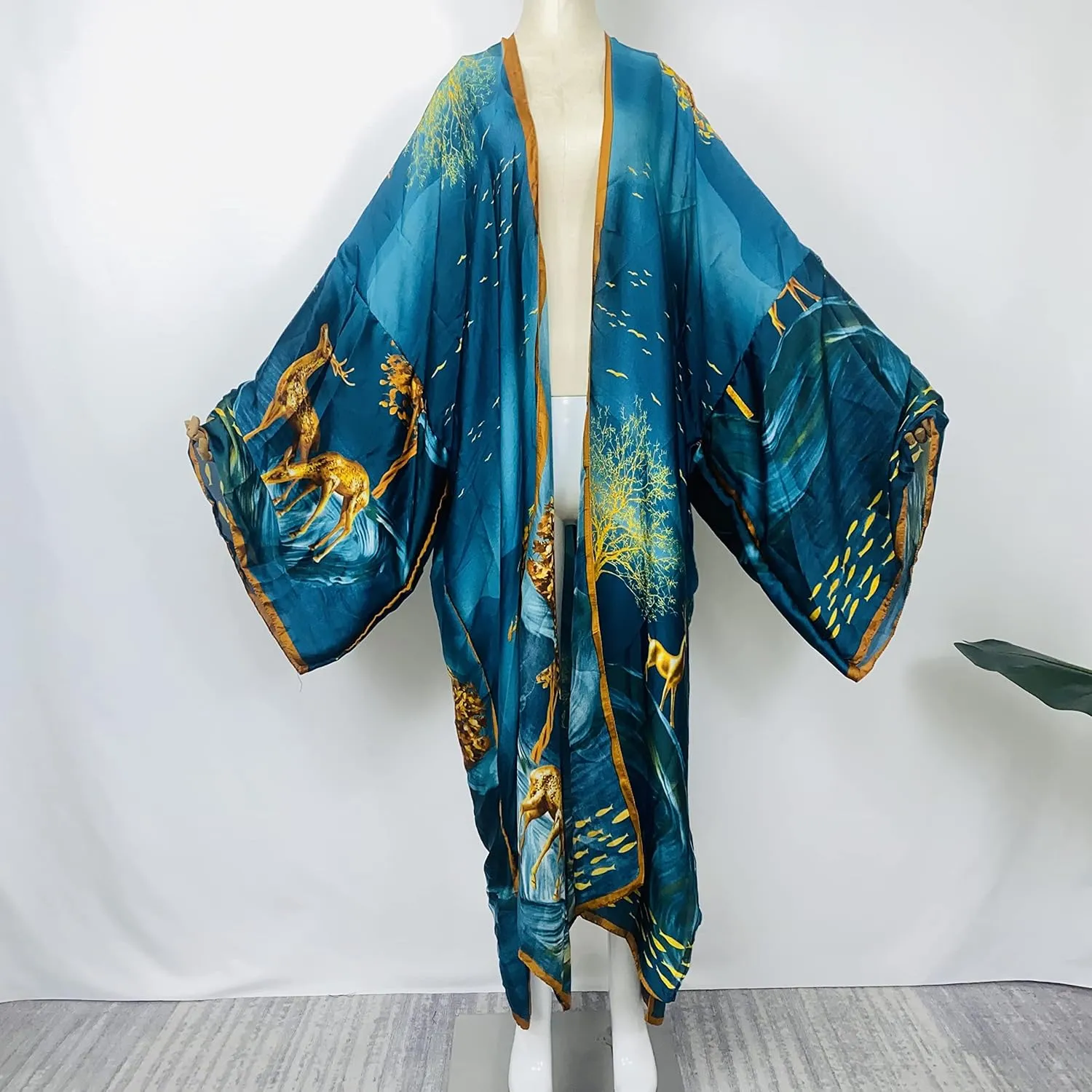 Summer Silk feeling Women bikini Sweet Cardigan stitch Cocktail sexcy Boho African Holiday Maxi Batwing SleeveRobe kaftan