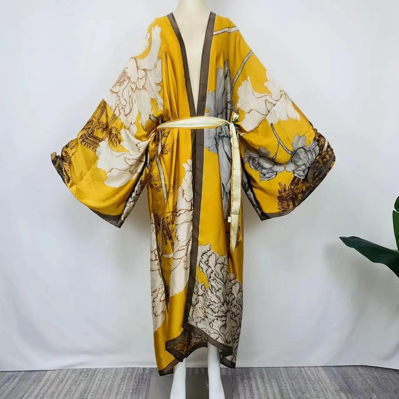 Summer Silk feeling Women bikini Sweet Cardigan stitch Cocktail sexcy Boho African Holiday Maxi Batwing SleeveRobe kaftan