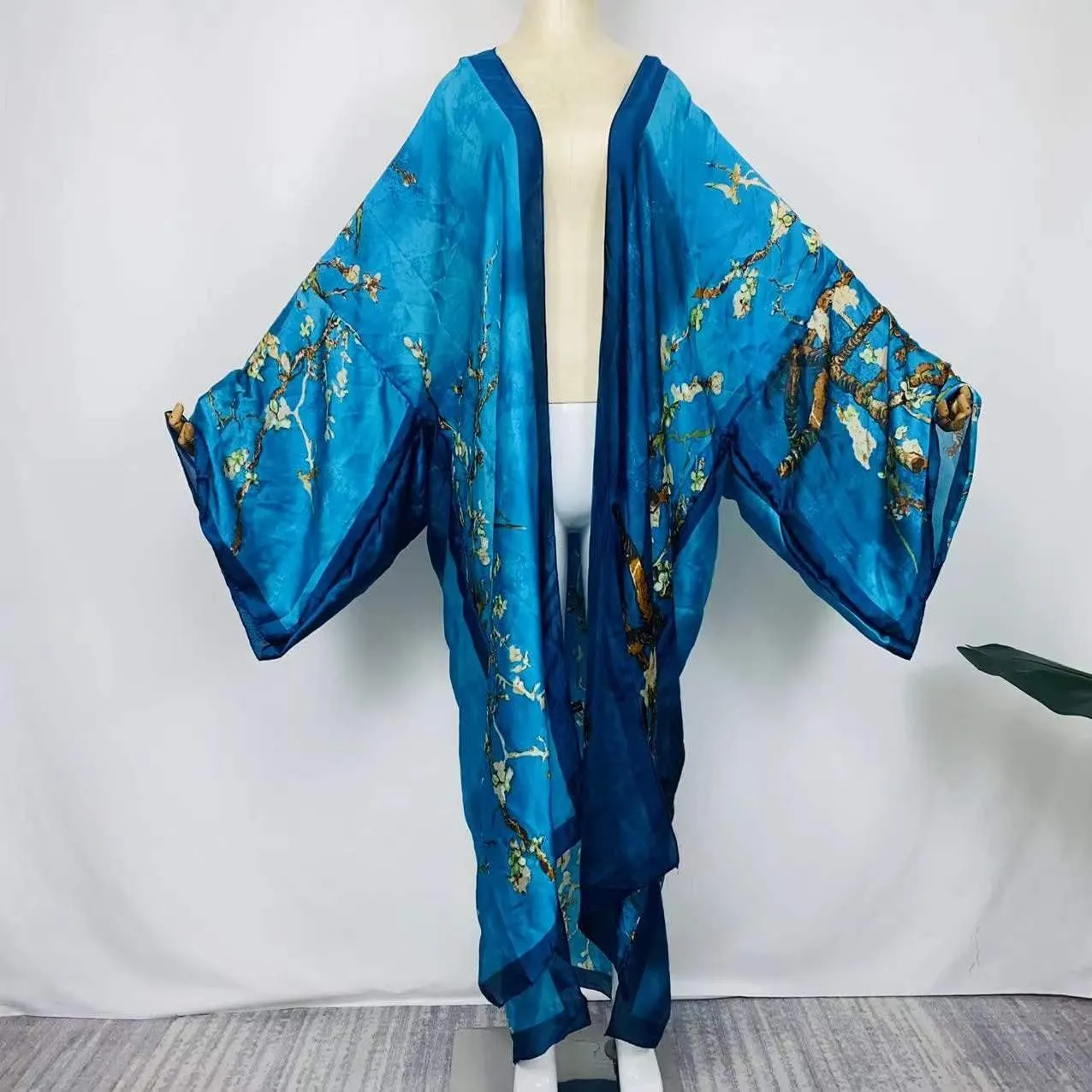 Summer Silk feeling Women bikini Sweet Cardigan stitch Cocktail sexcy Boho African Holiday Maxi Batwing SleeveRobe kaftan