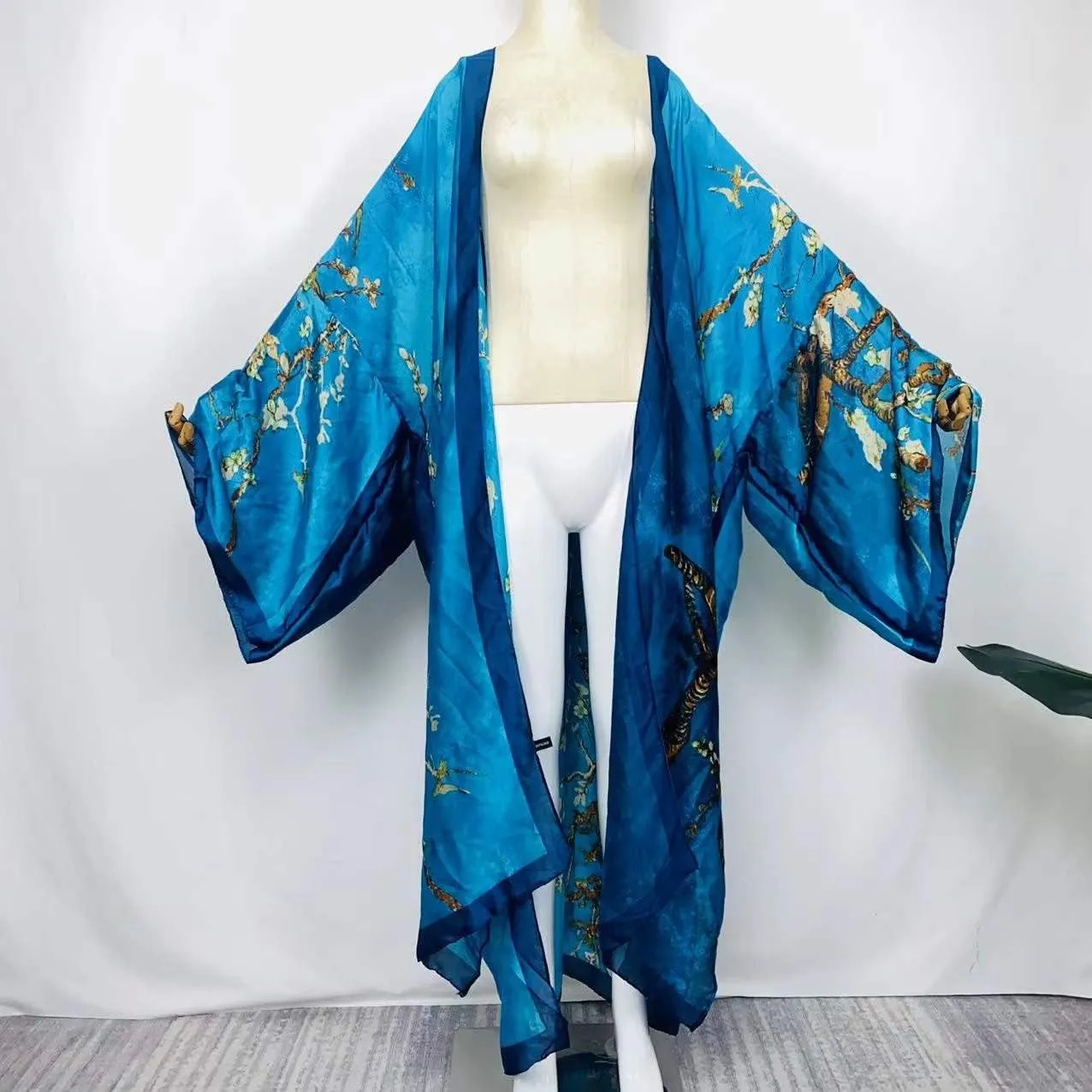 Summer Silk feeling Women bikini Sweet Cardigan stitch Cocktail sexcy Boho African Holiday Maxi Batwing SleeveRobe kaftan