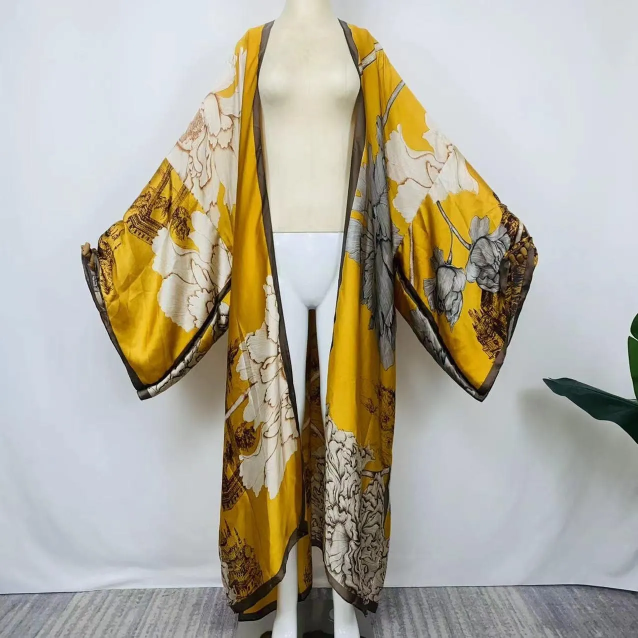 Summer Silk feeling Women bikini Sweet Cardigan stitch Cocktail sexcy Boho African Holiday Maxi Batwing SleeveRobe kaftan