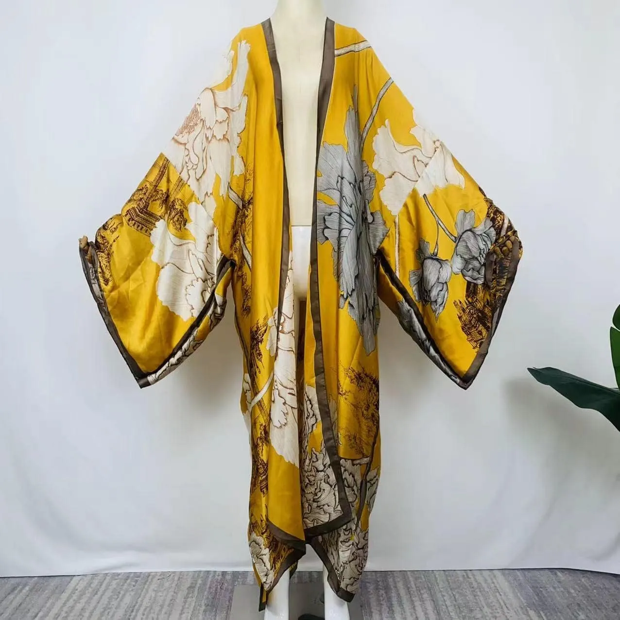Summer Silk feeling Women bikini Sweet Cardigan stitch Cocktail sexcy Boho African Holiday Maxi Batwing SleeveRobe kaftan