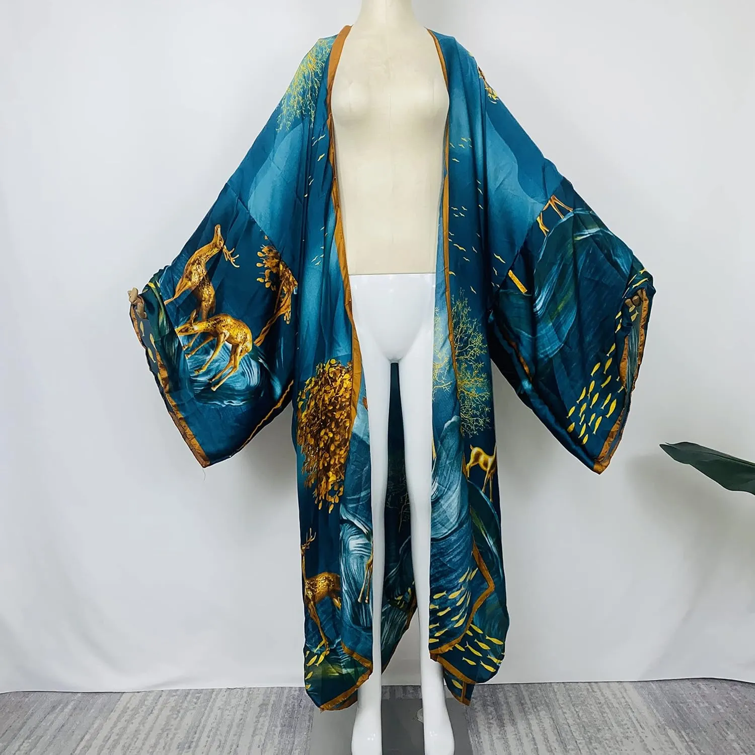 Summer Silk feeling Women bikini Sweet Cardigan stitch Cocktail sexcy Boho African Holiday Maxi Batwing SleeveRobe kaftan