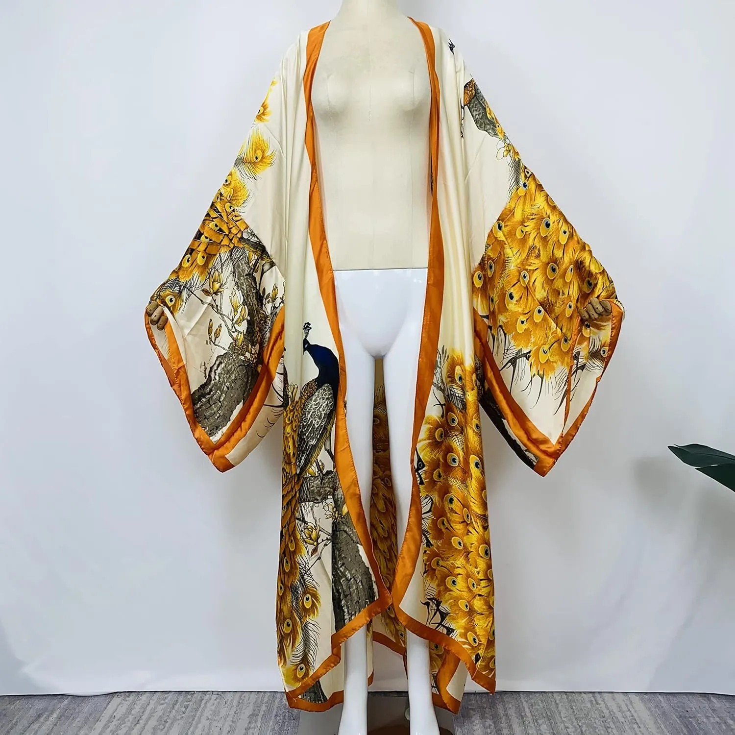 Summer Silk feeling Women bikini Sweet Cardigan stitch Cocktail sexcy Boho African Holiday Maxi Batwing SleeveRobe kaftan
