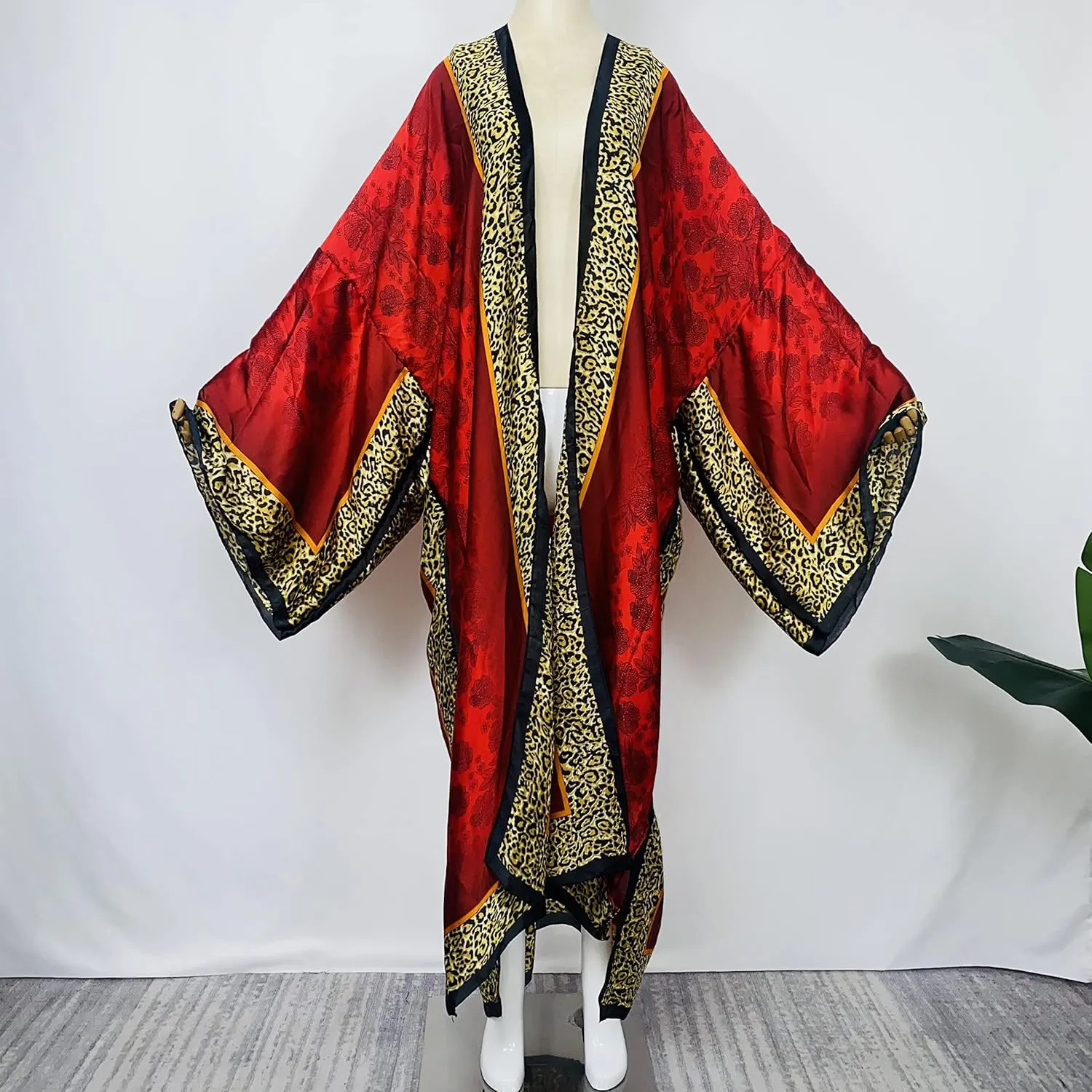 Summer Silk feeling Women bikini Sweet Cardigan stitch Cocktail sexcy Boho African Holiday Maxi Batwing SleeveRobe kaftan
