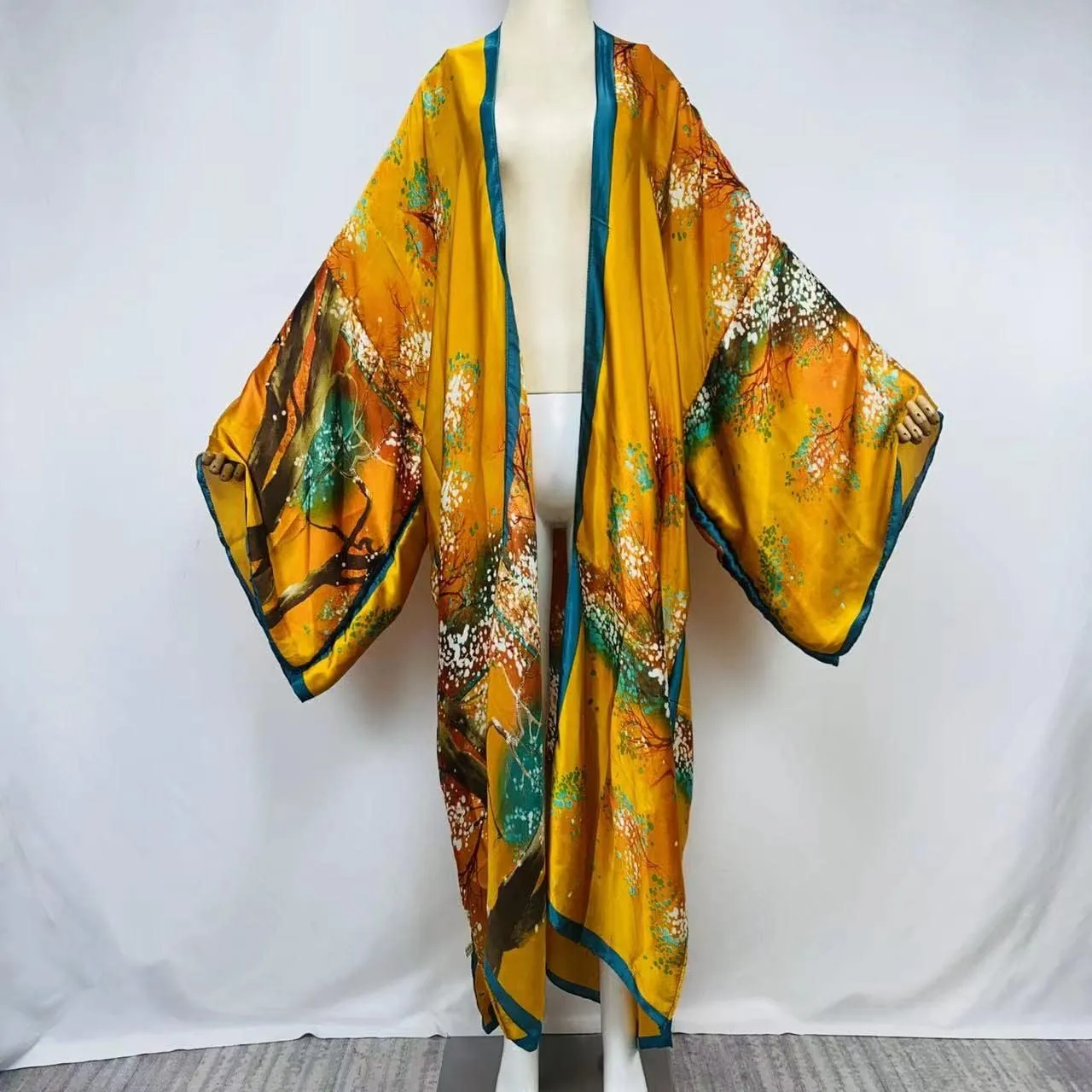 Summer Women Bikini Sweet Cardigan Stitch Cocktail sexcy African Holiday Maxi Batwing Sleeve Silk Feeling Robe Kaftan