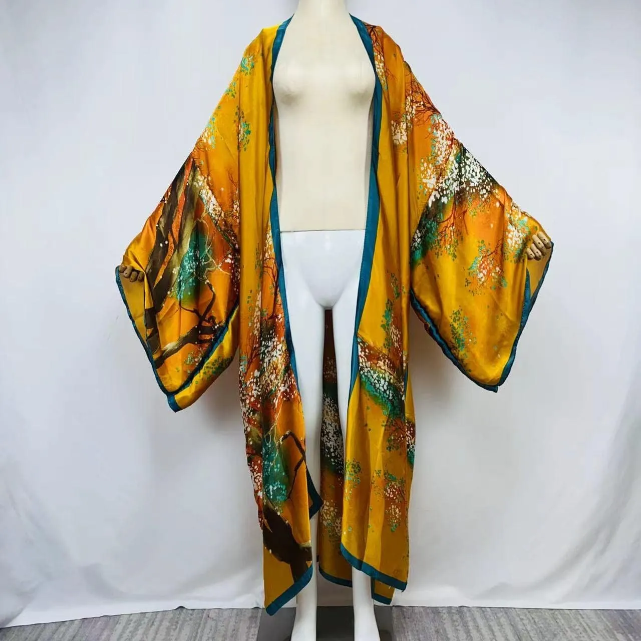 Summer Women Bikini Sweet Cardigan Stitch Cocktail sexcy African Holiday Maxi Batwing Sleeve Silk Feeling Robe Kaftan