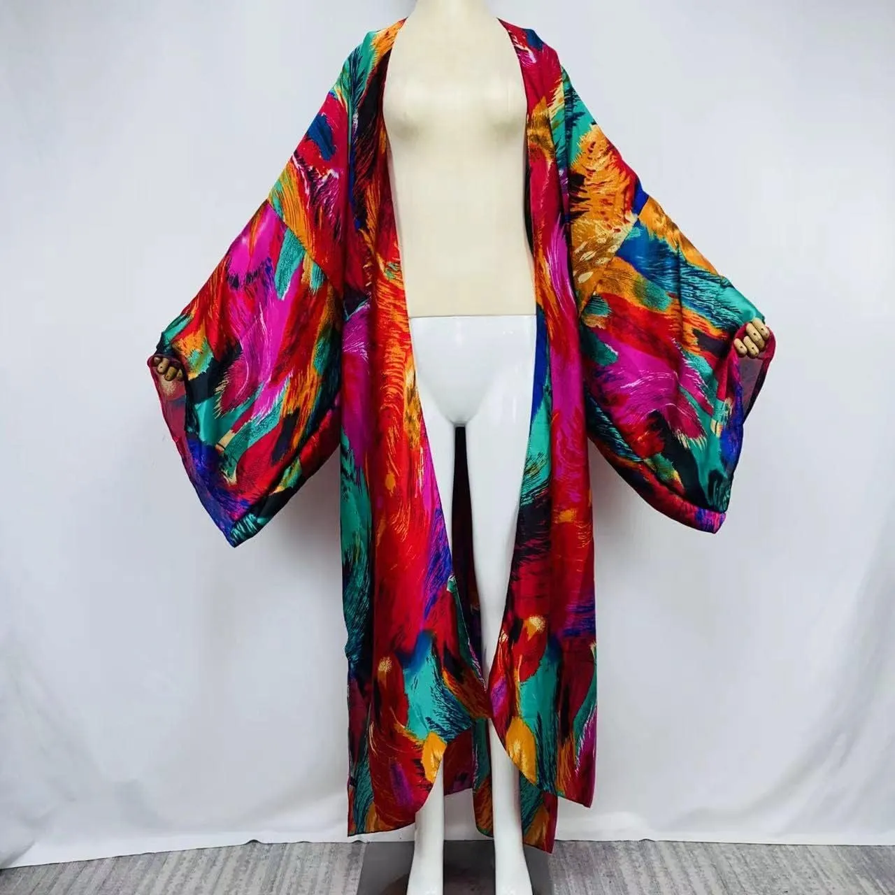 Summer Women Bikini Sweet Cardigan Stitch Cocktail sexcy African Holiday Maxi Batwing Sleeve Silk Feeling Robe Kaftan