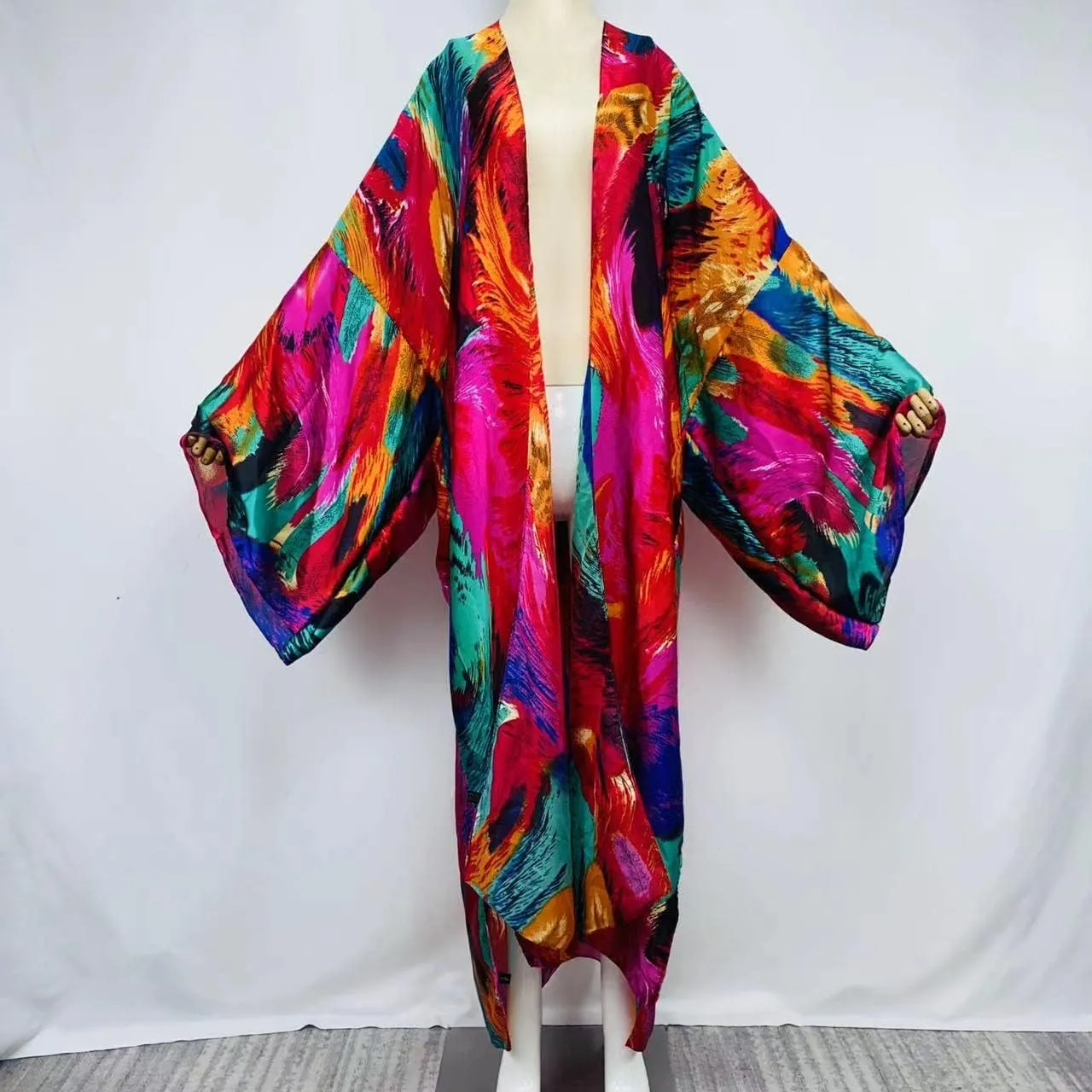 Summer Women Bikini Sweet Cardigan Stitch Cocktail sexcy African Holiday Maxi Batwing Sleeve Silk Feeling Robe Kaftan