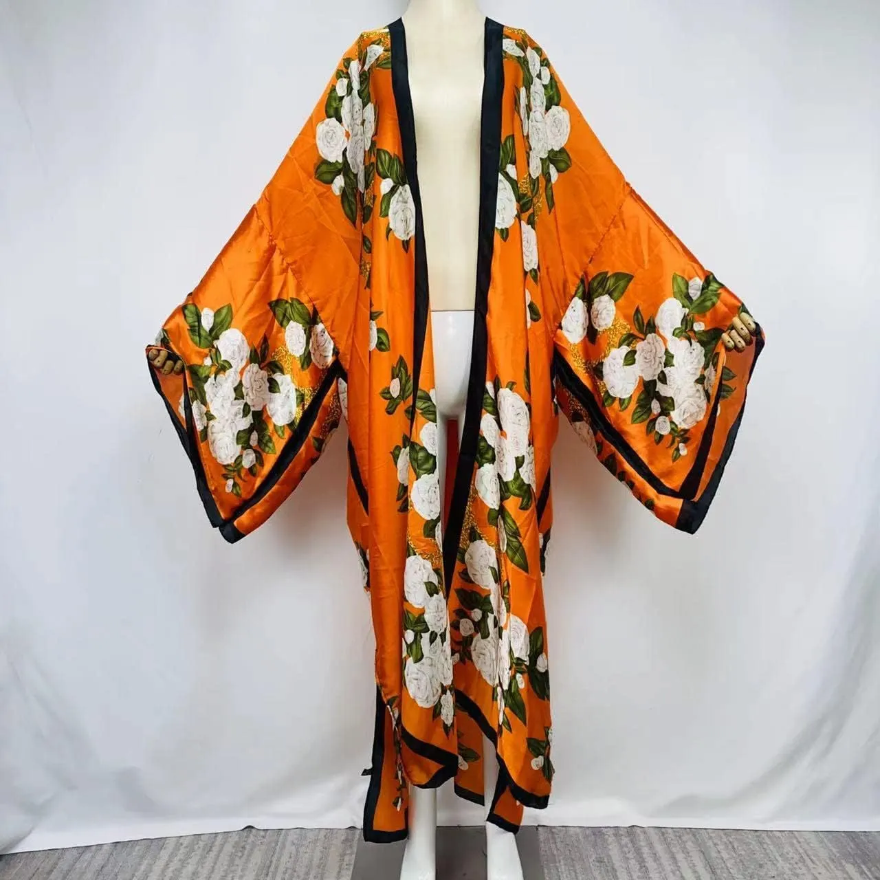 Summer Women Bikini Sweet Cardigan Stitch Cocktail sexcy African Holiday Maxi Batwing Sleeve Silk Feeling Robe Kaftan