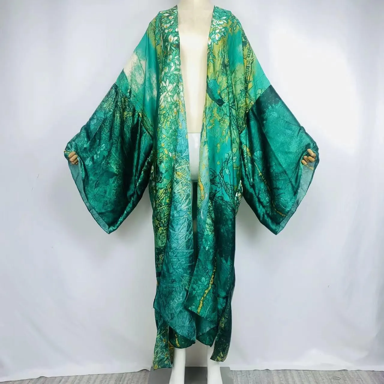 Summer Women Bikini Sweet Cardigan Stitch Cocktail sexcy African Holiday Maxi Batwing Sleeve Silk Feeling Robe Kaftan