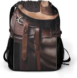 Swimming Gym Bag,Horse Saddle with A Cowboy Hat Wild Printed Beach Bag,sport Drawstring Backpack Suitable for Women And Men., 45.5x41.5x36cm