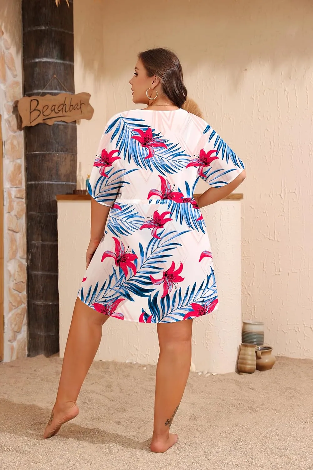 SWOMOG Plus Size Swimsuit Cover Up Women Chiffon Kimono Bikini Coverups Cardigan Open Front Summer Beachwear Swimwear