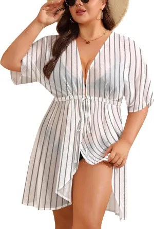 SWOMOG Plus Size Swimsuit Cover Up Women Chiffon Kimono Bikini Coverups Cardigan Open Front Summer Beachwear Swimwear
