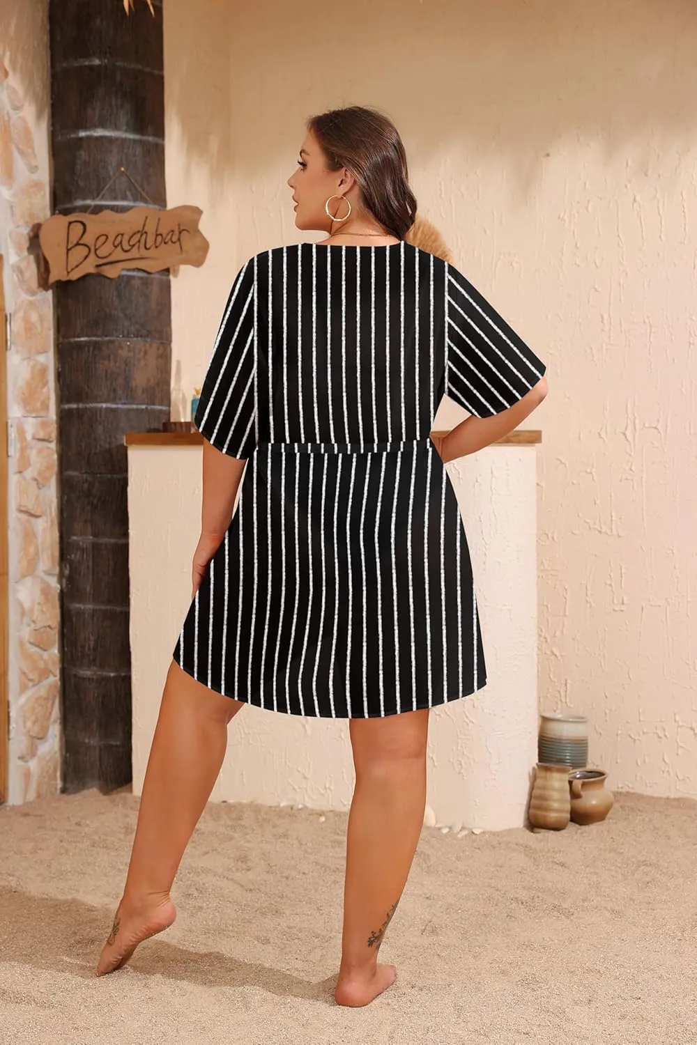 SWOMOG Plus Size Swimsuit Cover Up Women Chiffon Kimono Bikini Coverups Cardigan Open Front Summer Beachwear Swimwear