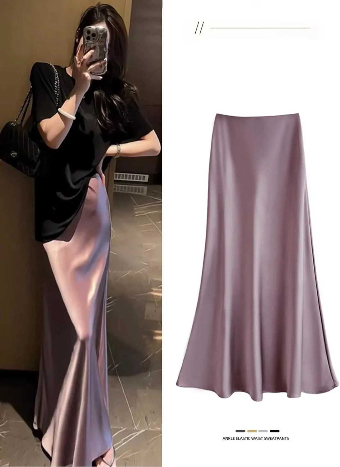 TangDao Womens Satin Maxi Skirt Casual Elastic High Waist Fishtail Bodycon Long Skirts