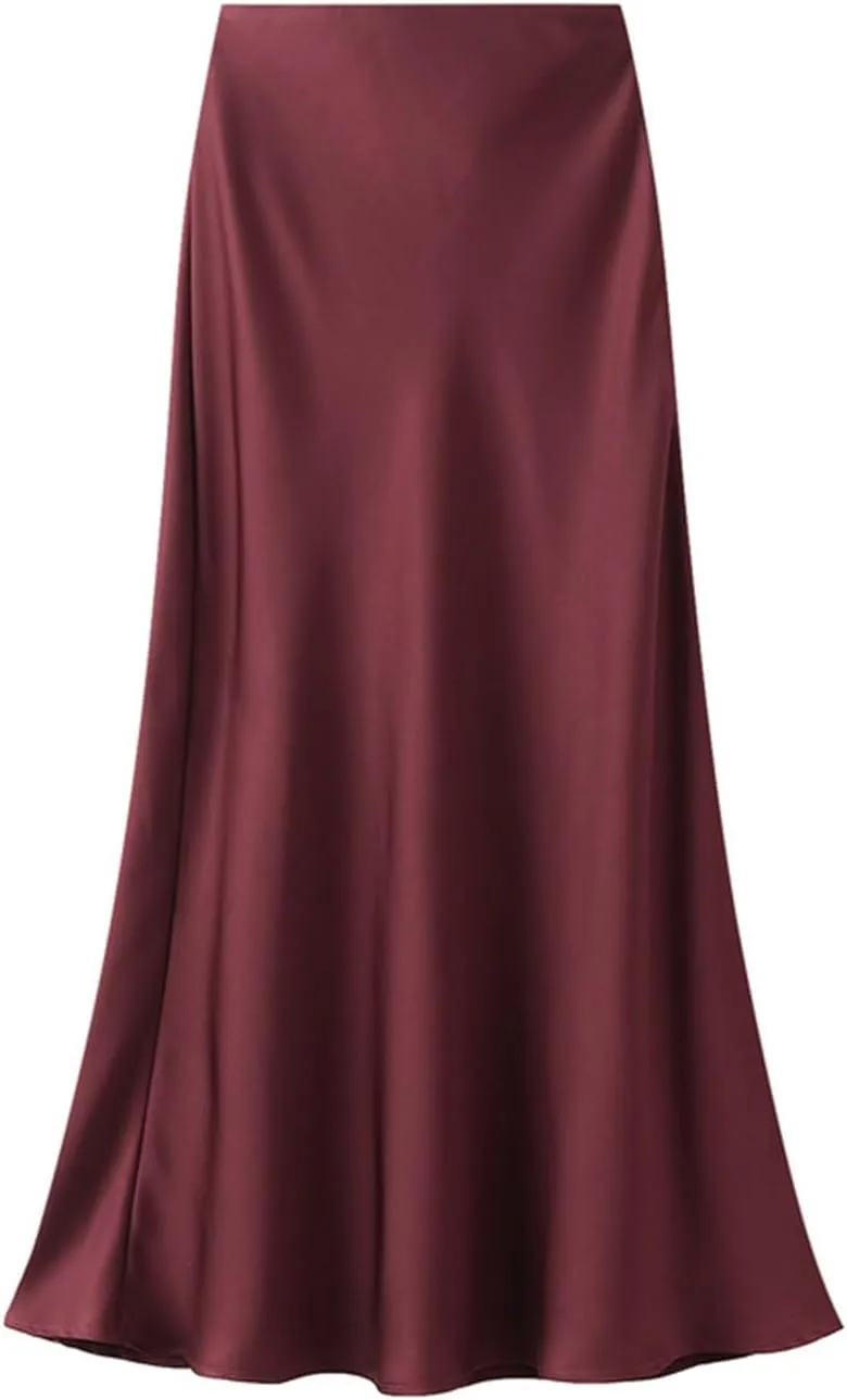 TangDao Womens Satin Maxi Skirt Casual Elastic High Waist Fishtail Bodycon Long Skirts