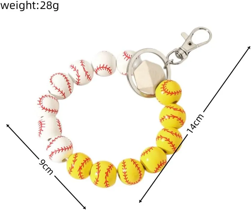 tenghong2021 Baseball Charm Keychain Softball Wooden Key Ring Bracelet Wristlet Women Men Sport Athlete Homecoming Gift