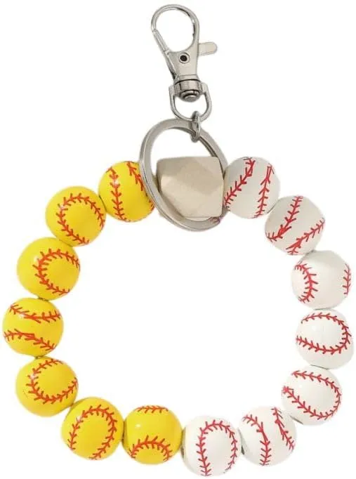 tenghong2021 Baseball Charm Keychain Softball Wooden Key Ring Bracelet Wristlet Women Men Sport Athlete Homecoming Gift