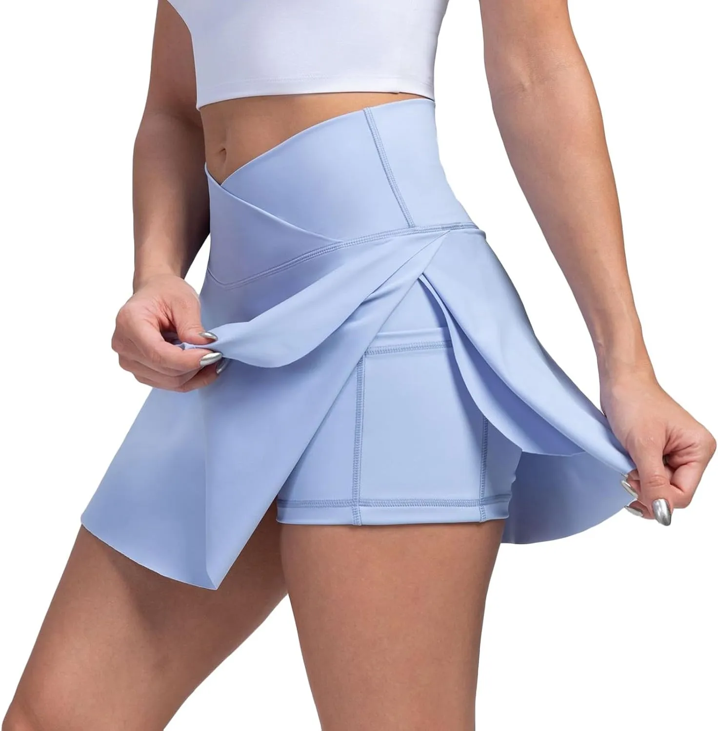 Tennis Skirts for Women with Shorts V Cross High Waisted Tummy Control Golf Skirt Gym Workout Skorts with Pockets