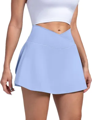 Tennis Skirts for Women with Shorts V Cross High Waisted Tummy Control Golf Skirt Gym Workout Skorts with Pockets