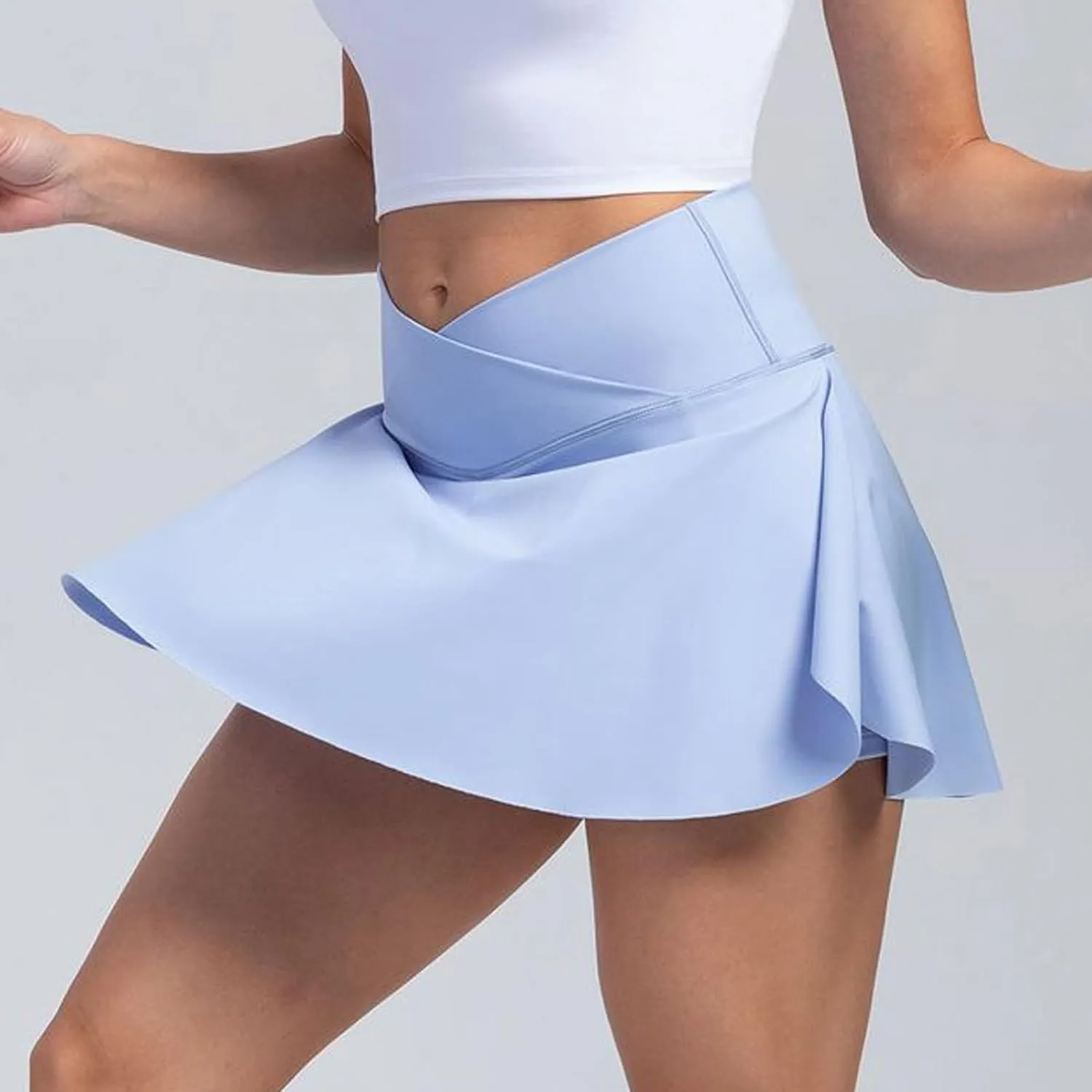 Tennis Skirts for Women with Shorts V Cross High Waisted Tummy Control Golf Skirt Gym Workout Skorts with Pockets