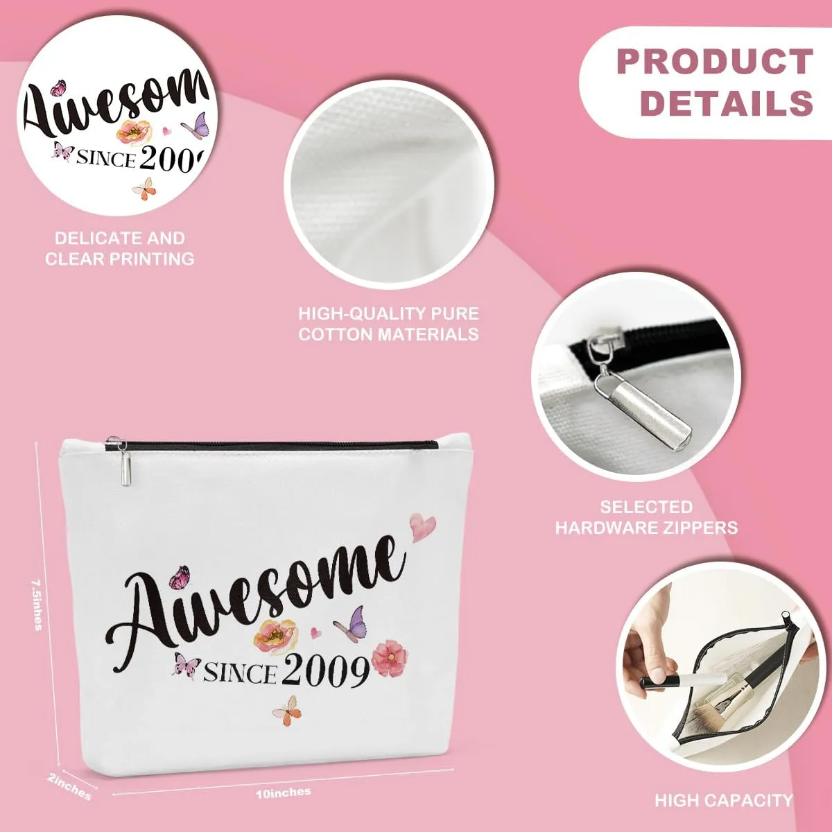 The 16th birthday gift for women, the 16th birthday decoration gift for women - the 16th birthday gift idea for friends, girlfriends, sisters, colleagues and BFF - the cosmetic bag since 2009