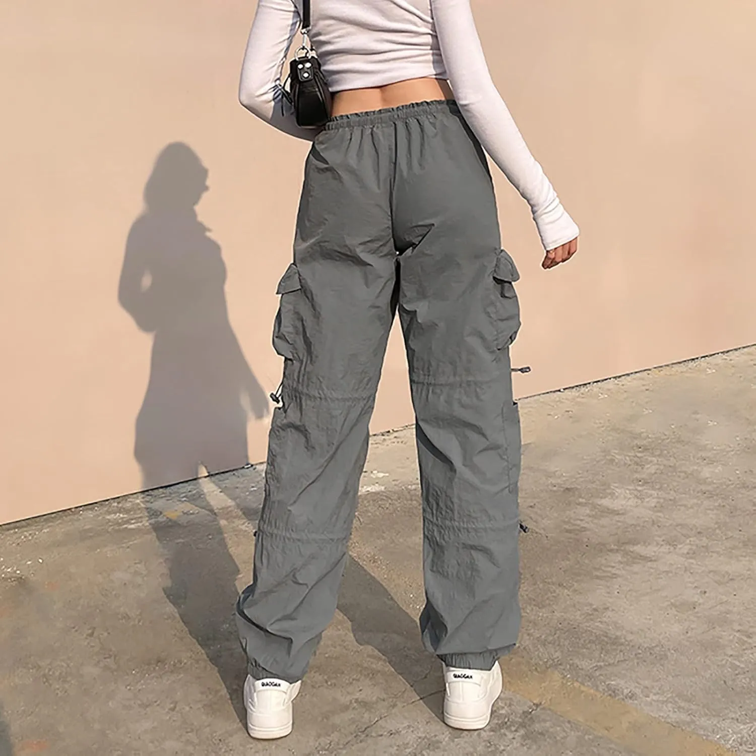 Travel Streetwear Baggy Stretchy Pants Clothes Black Pants High Waist Zipper Slim Drawstring Quick Dry Hiking Pants